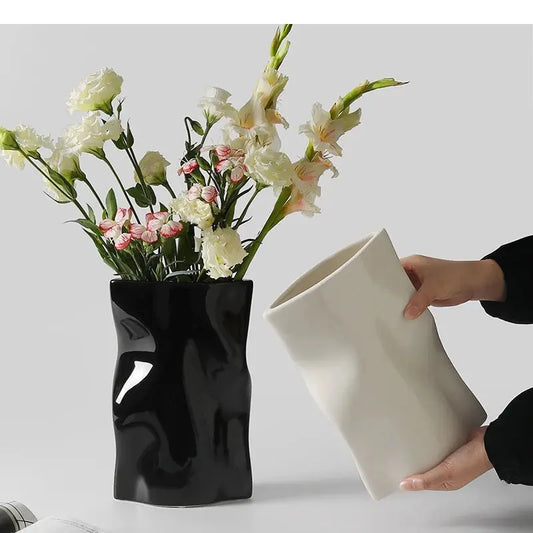 Ceramic Vase Pleated Irregular Fold Pattern Flower Arrangement Hydroponics Home Decoration Accessories Vases Pots LAVIVA