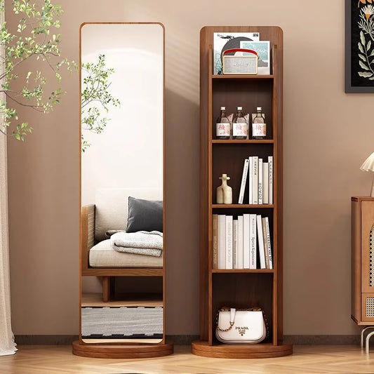 Rotating full-length mirror Full-body floor mirror Household magazine bookshelf Rotating storage integrated fitting mirror Verti