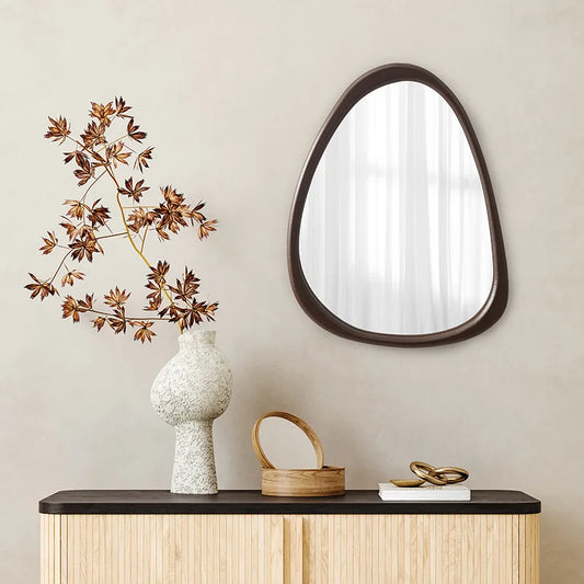  Irregular Wall Mirror, 15 * 10 inch Asymmetrical Wood Mirrors, Small Wall Mirror, Hanging Vertically and Horizontally. Mirrors