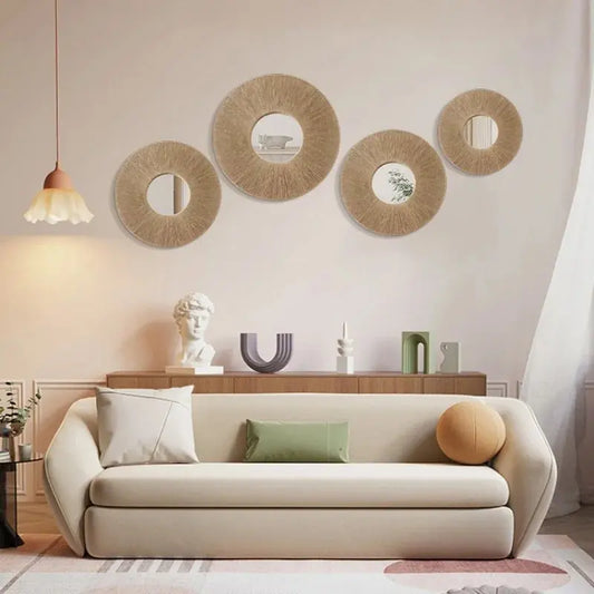 Round Decorative Wall Mirrors Farmhouse Circle Mirror with Hemp Rope Boho Mirrors for Bedroom, Bathroom, Living Room Decor Gift LAVIVA