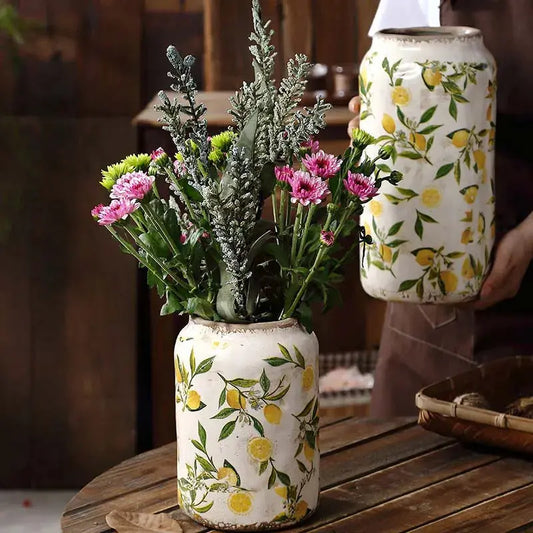 Retro Ceramic Large Vase Lemon Texture Ice Cracked Old Decorative Vase Hydroponic Flower Arrangement Supplies for Home Garden LAVIVA