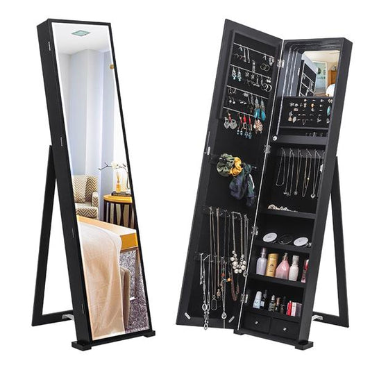 79 Blue Led Jewelry Cabinet, Jewelry Storage Cabinet, Upright Jewelry Cabinet With Long Mirror（Black）