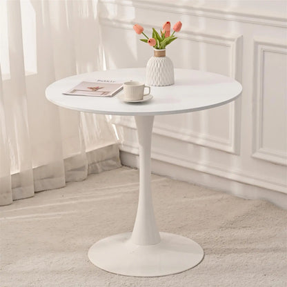 31.5" Round Dining Table, Mid-Century White Tulip Table, Metal Base Pedestal Table for 2-4 Person,Easy Assembled Leisure Coffee Table qbmgp8-fy